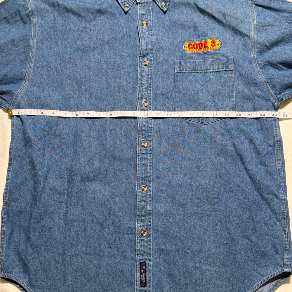 Port Authority Mens Denim Shirt Blue Code 3 Collectibles Fire Truck Graphic L - Picture 9 of 11